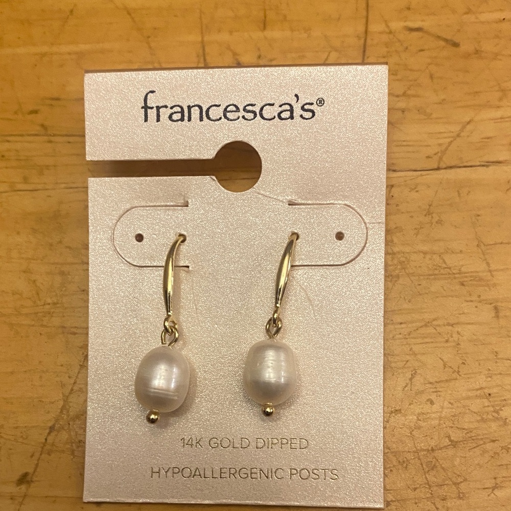 Francesca's Collections 14k Gold dipped fresh water Pearl Earrings NWT